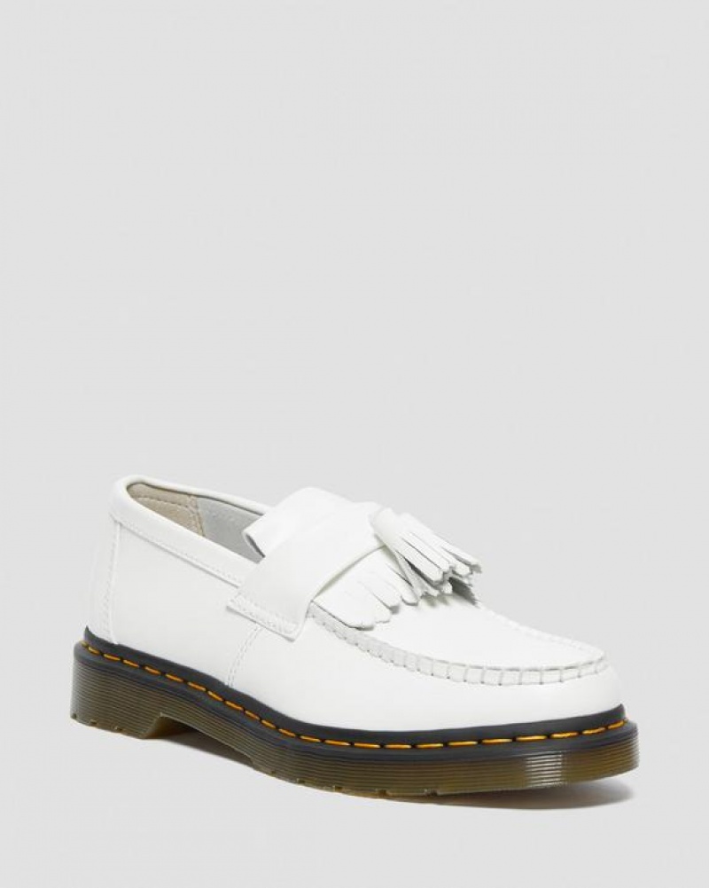 White Men\'s Dr Martens Adrian Yellow Stitch Leather Tassel Shoes | USA_Dr25068