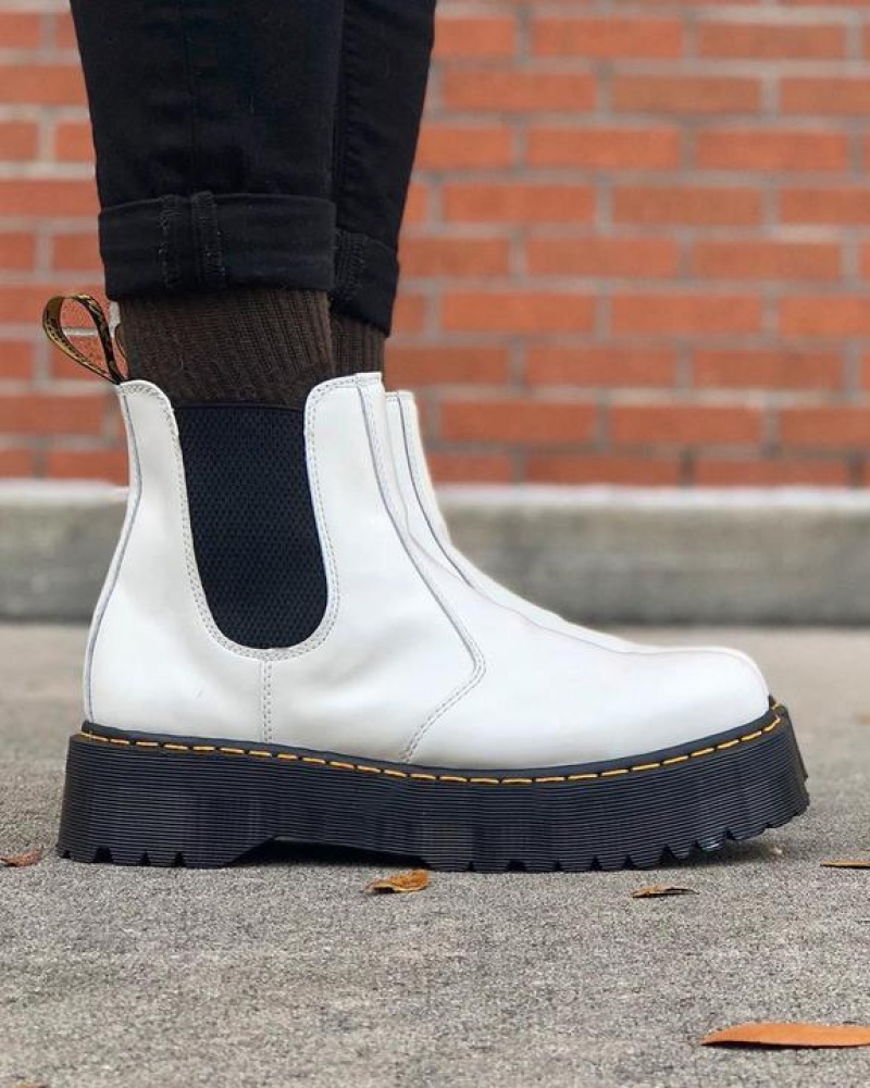 White Women's Dr Martens 2976 Smooth Leather Platform Chelsea Boots | USA_Dr14891