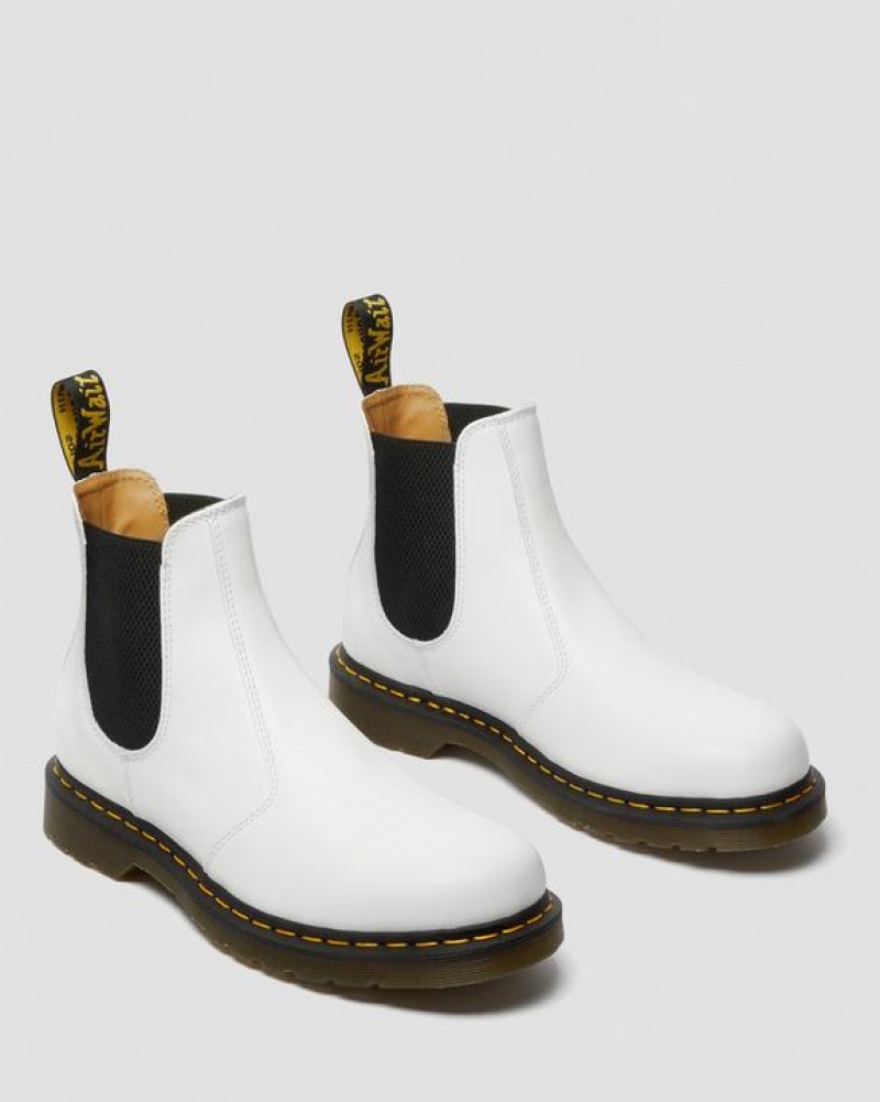 White Women's Dr Martens 2976 Yellow Stitch Smooth Leather Chelsea Boots | USA_Dr97520