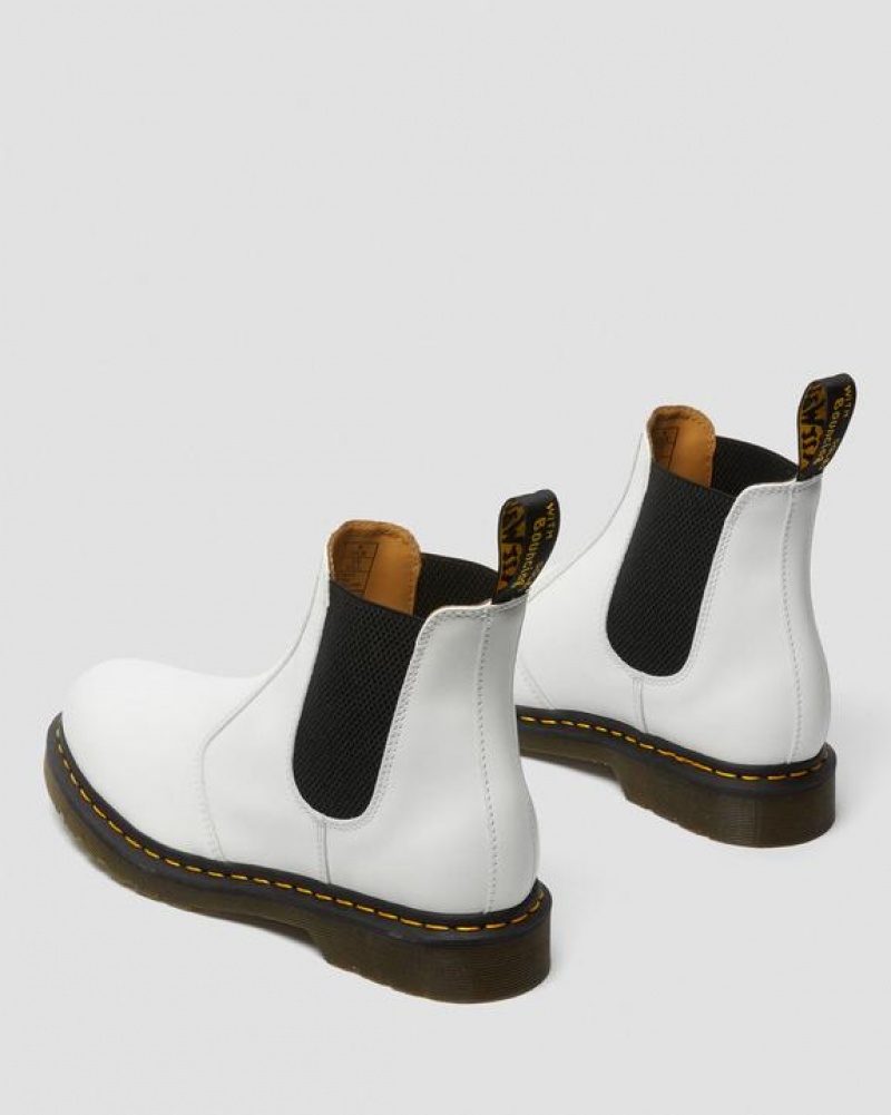 White Women's Dr Martens 2976 Yellow Stitch Smooth Leather Chelsea Boots | USA_Dr97520