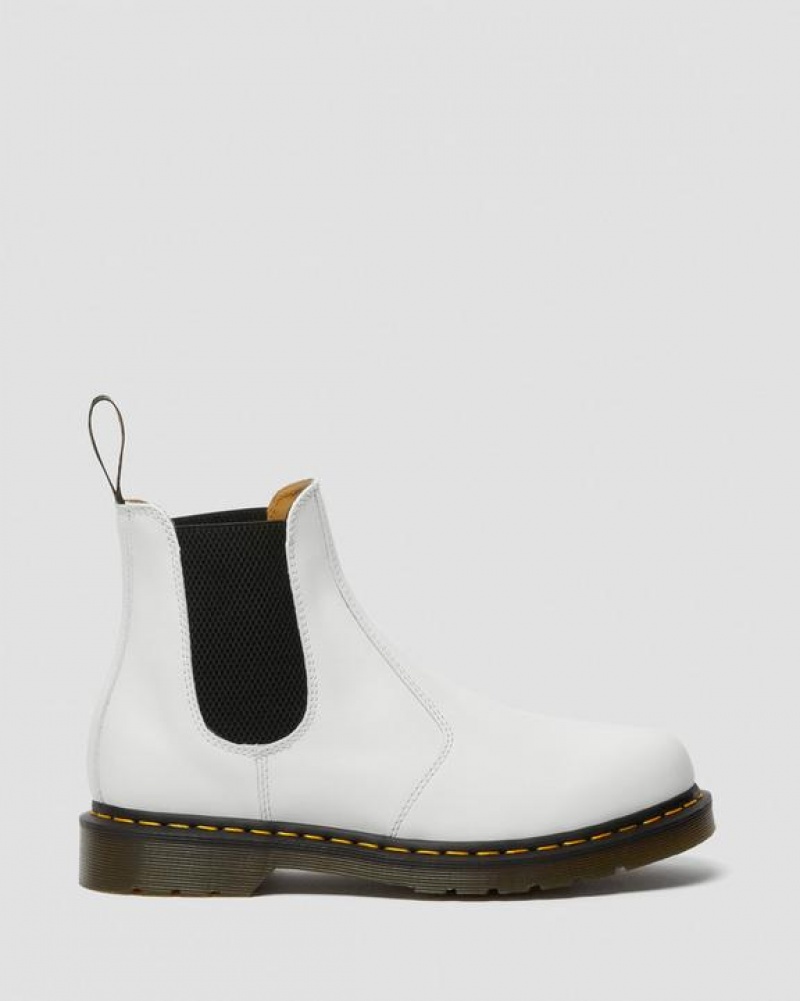 White Women's Dr Martens 2976 Yellow Stitch Smooth Leather Chelsea Boots | USA_Dr97520