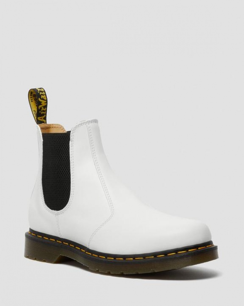 White Women\'s Dr Martens 2976 Yellow Stitch Smooth Leather Chelsea Boots | USA_Dr97520