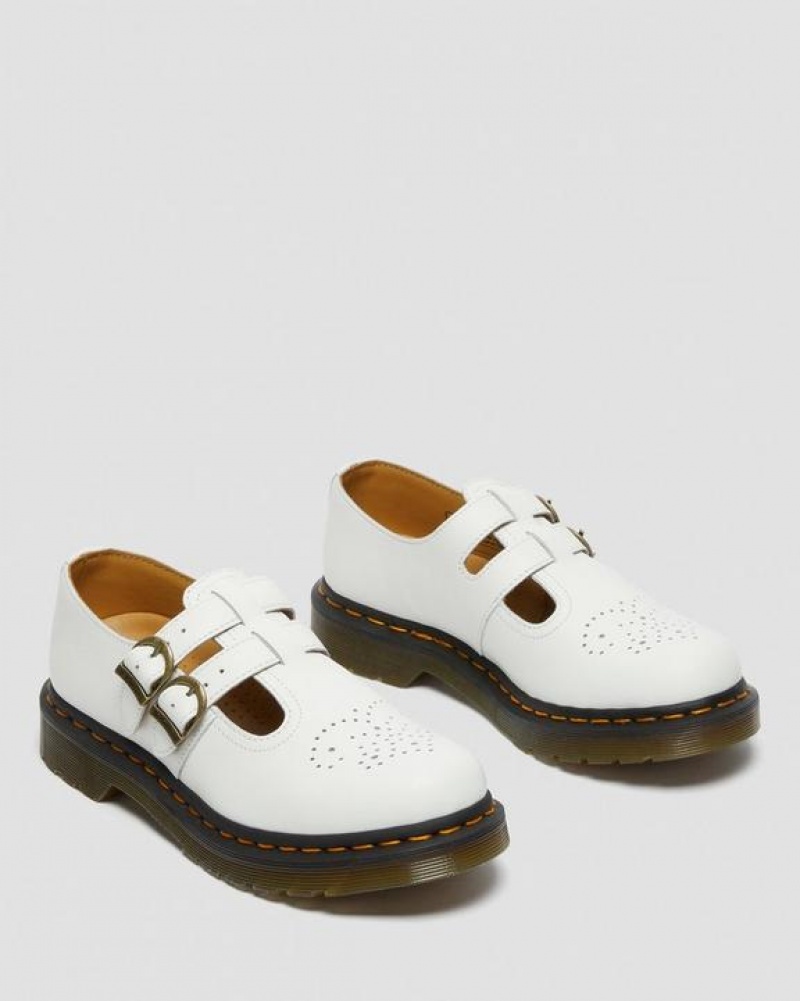 White Women's Dr Martens 8065 Smooth Leather Mary Jane Shoes | USA_Dr91474