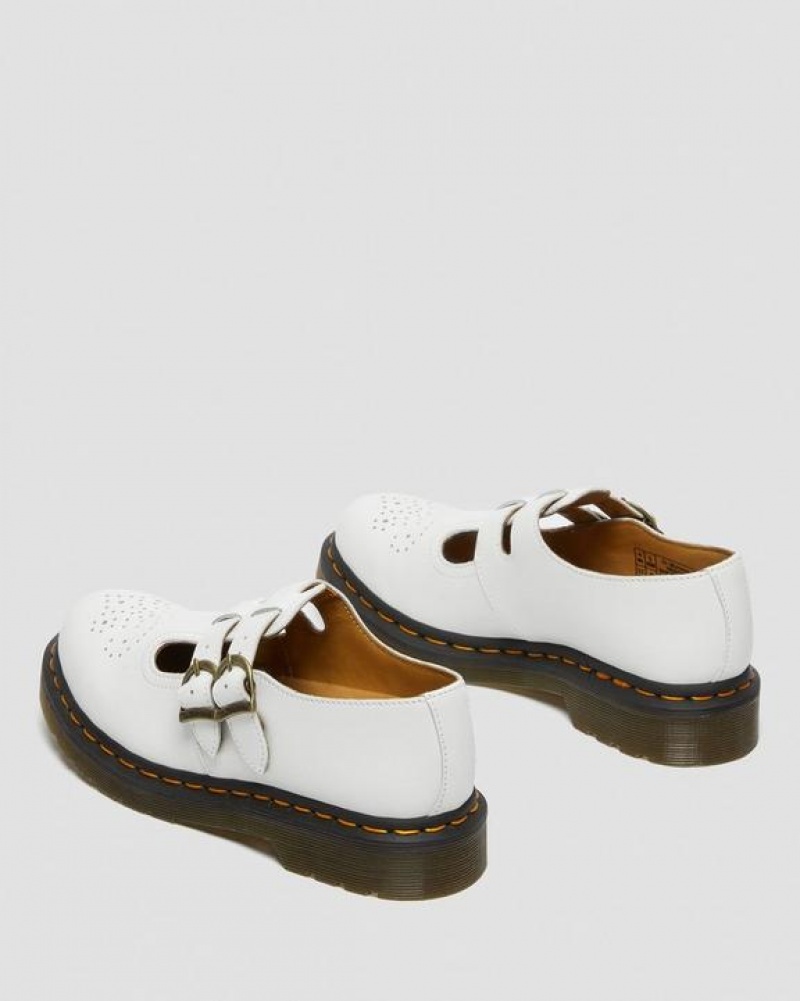 White Women's Dr Martens 8065 Smooth Leather Mary Jane Shoes | USA_Dr91474