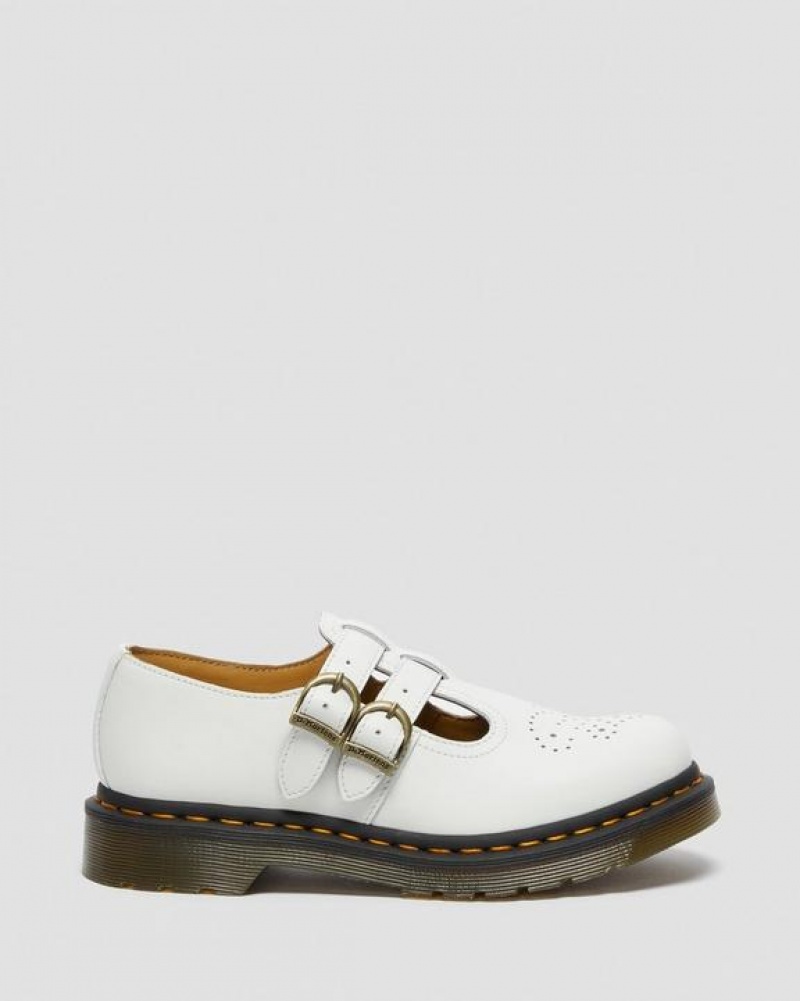 White Women's Dr Martens 8065 Smooth Leather Mary Jane Shoes | USA_Dr91474