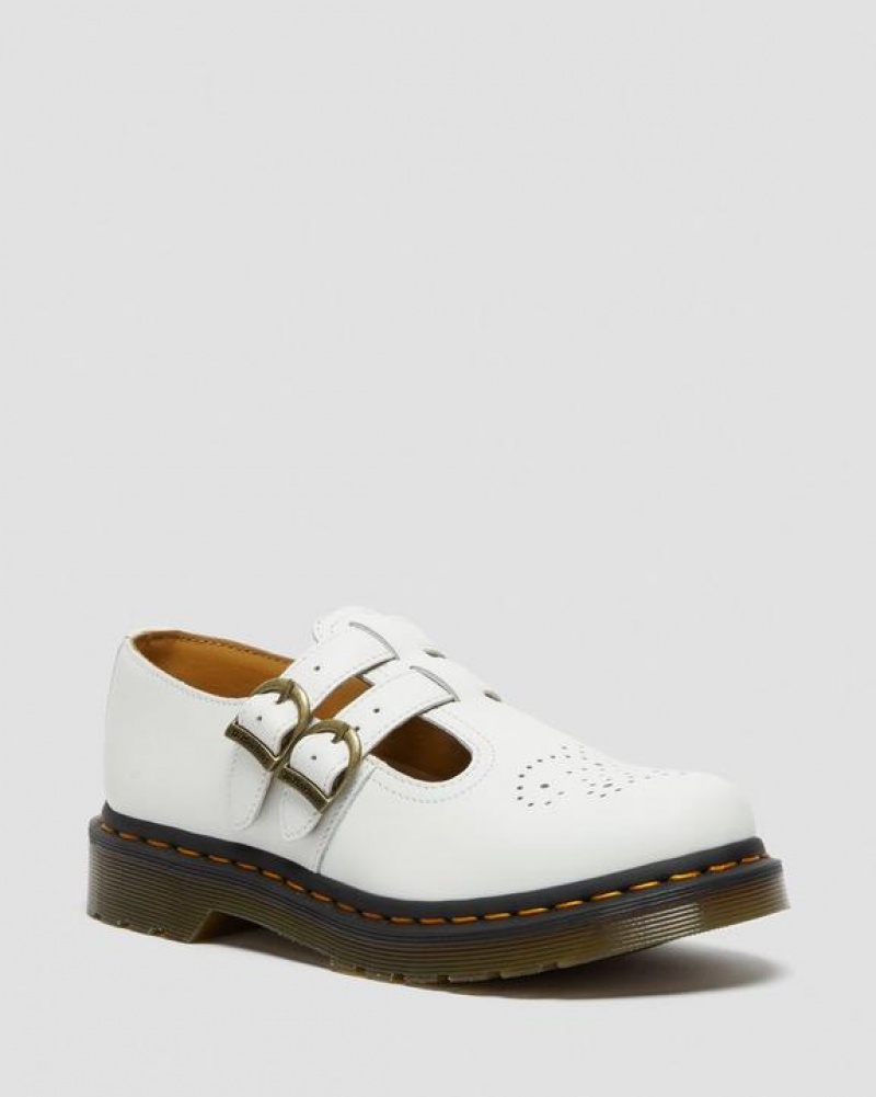 White Women\'s Dr Martens 8065 Smooth Leather Mary Jane Shoes | USA_Dr91474