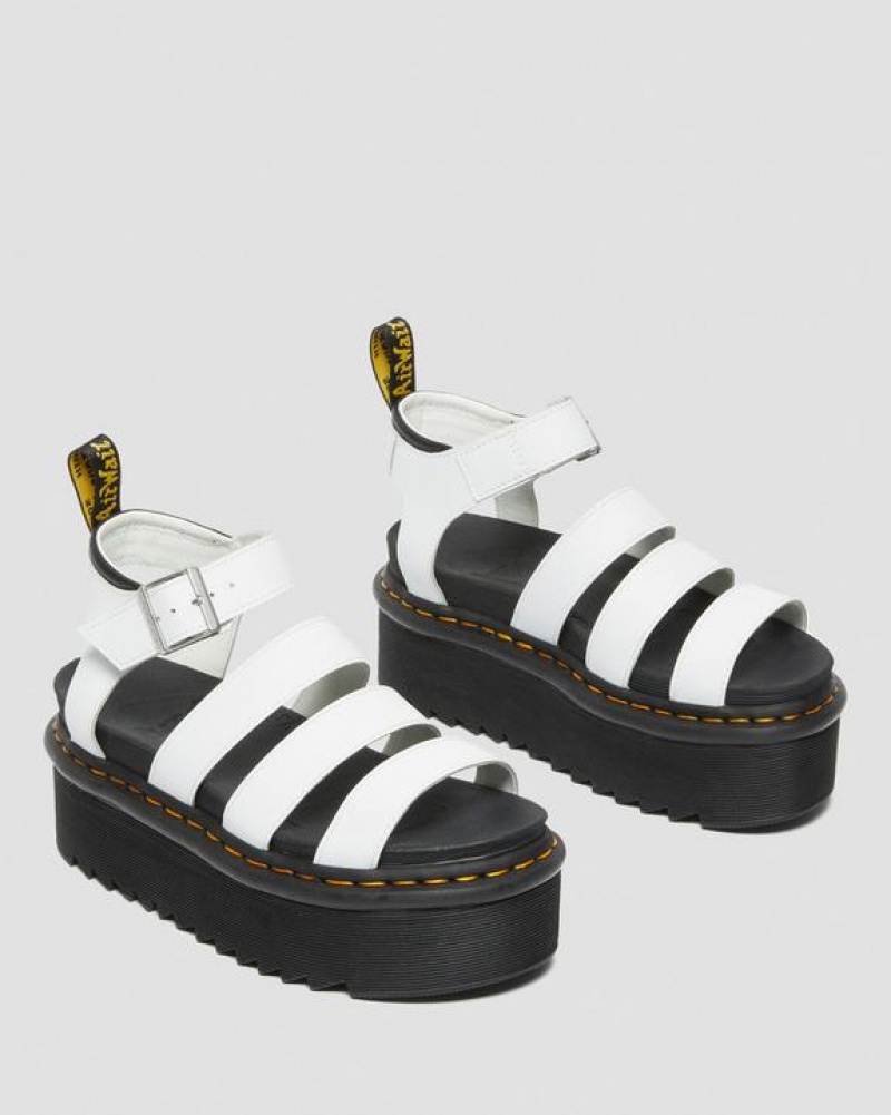 White Women's Dr Martens Blaire Hydro Leather Platform Strap Sandals | USA_Dr80787