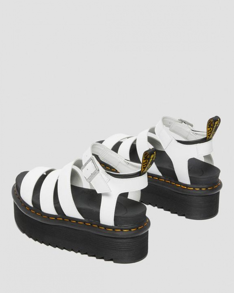 White Women's Dr Martens Blaire Hydro Leather Platform Strap Sandals | USA_Dr80787