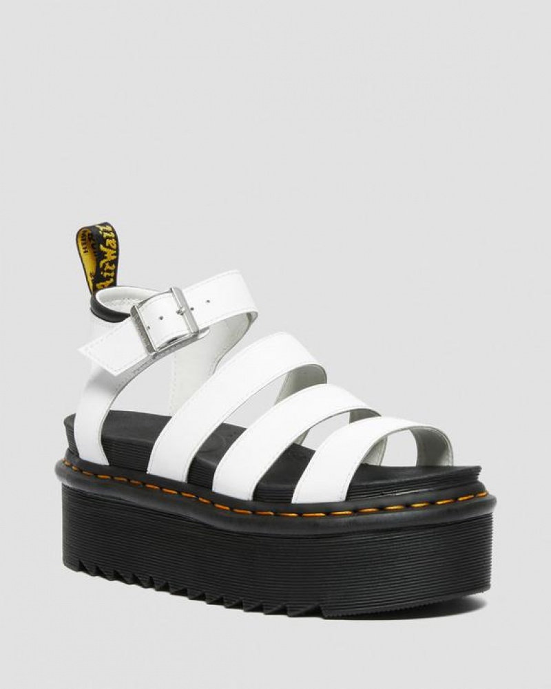 White Women\'s Dr Martens Blaire Hydro Leather Platform Strap Sandals | USA_Dr80787