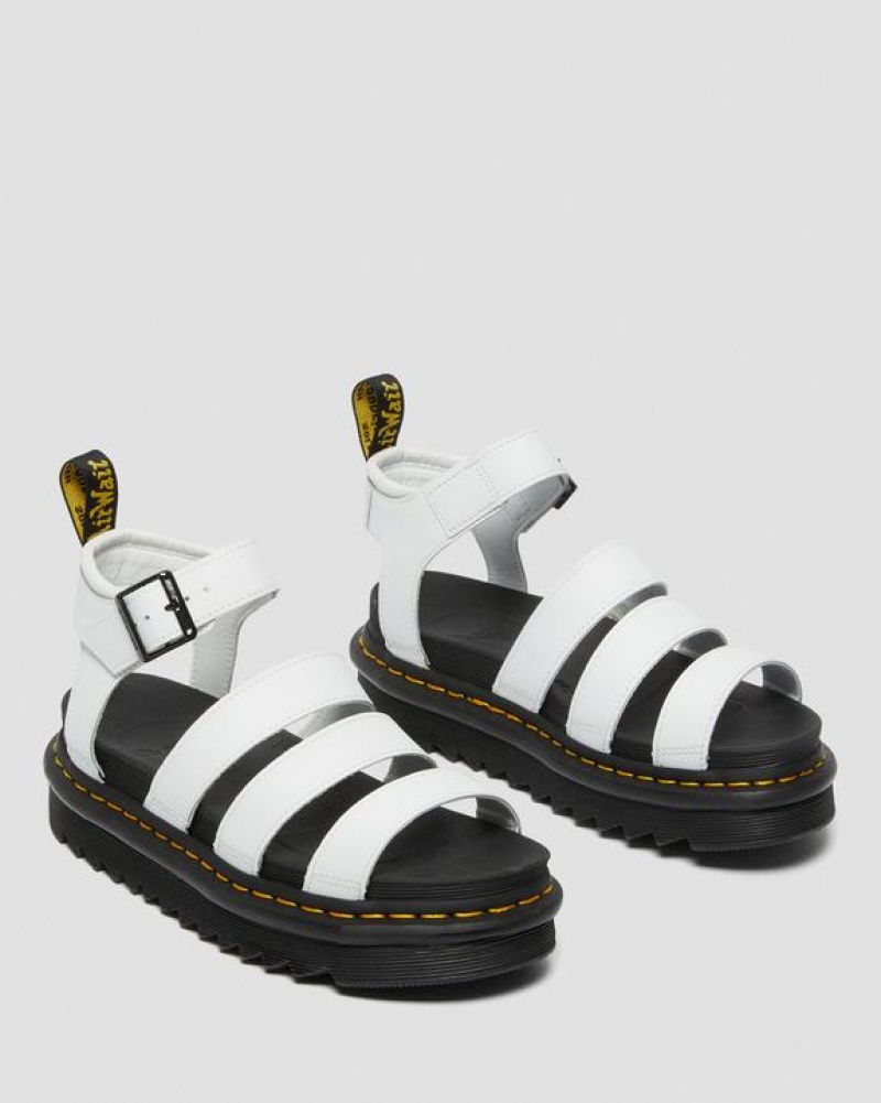 White Women's Dr Martens Blaire Hydro Leather Strap Sandals | USA_Dr93405