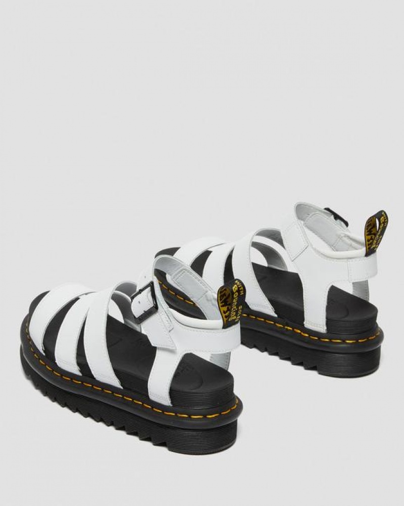 White Women's Dr Martens Blaire Hydro Leather Strap Sandals | USA_Dr93405