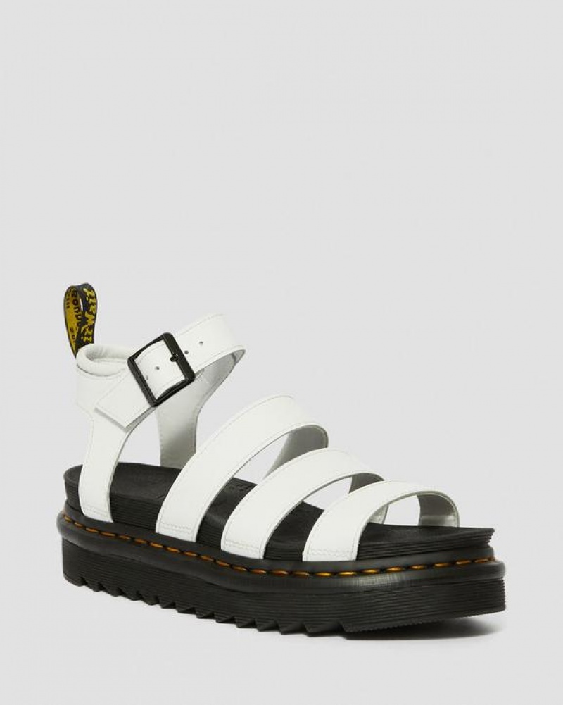 White Women\'s Dr Martens Blaire Hydro Leather Strap Sandals | USA_Dr93405