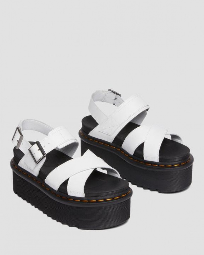 White Women's Dr Martens Voss II Athena Leather Strap Platform Sandals | USA_Dr16156