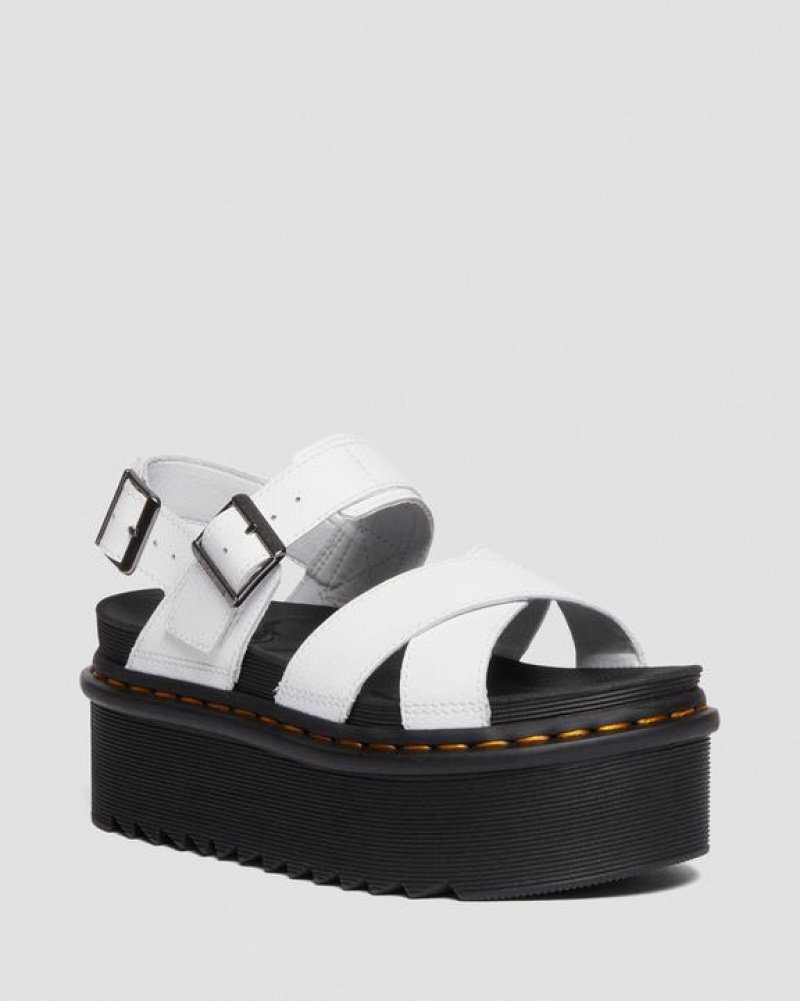 White Women\'s Dr Martens Voss II Athena Leather Strap Platform Sandals | USA_Dr16156