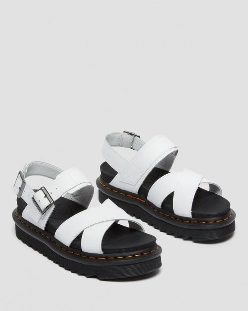 White Women's Dr Martens Voss II Women's Leather Strap Sandals | USA_Dr22930