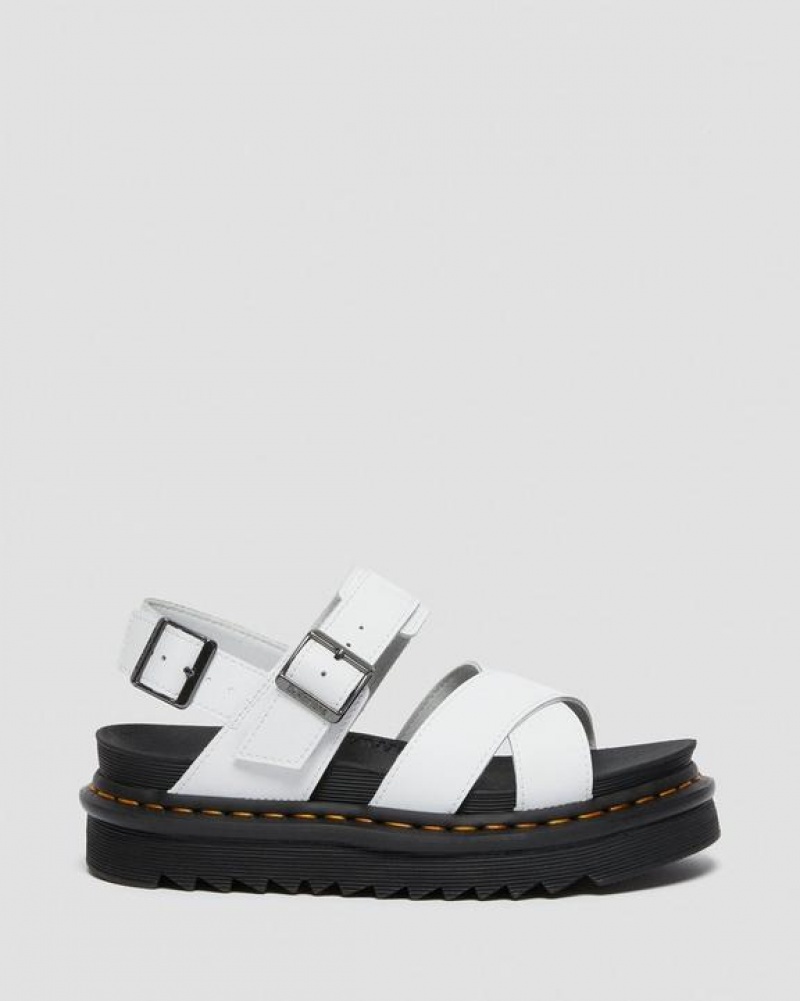 White Women's Dr Martens Voss II Women's Leather Strap Sandals | USA_Dr22930