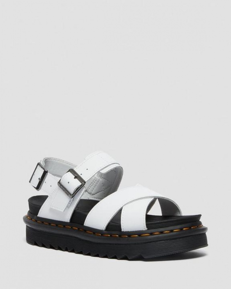 White Women\'s Dr Martens Voss II Women's Leather Strap Sandals | USA_Dr22930