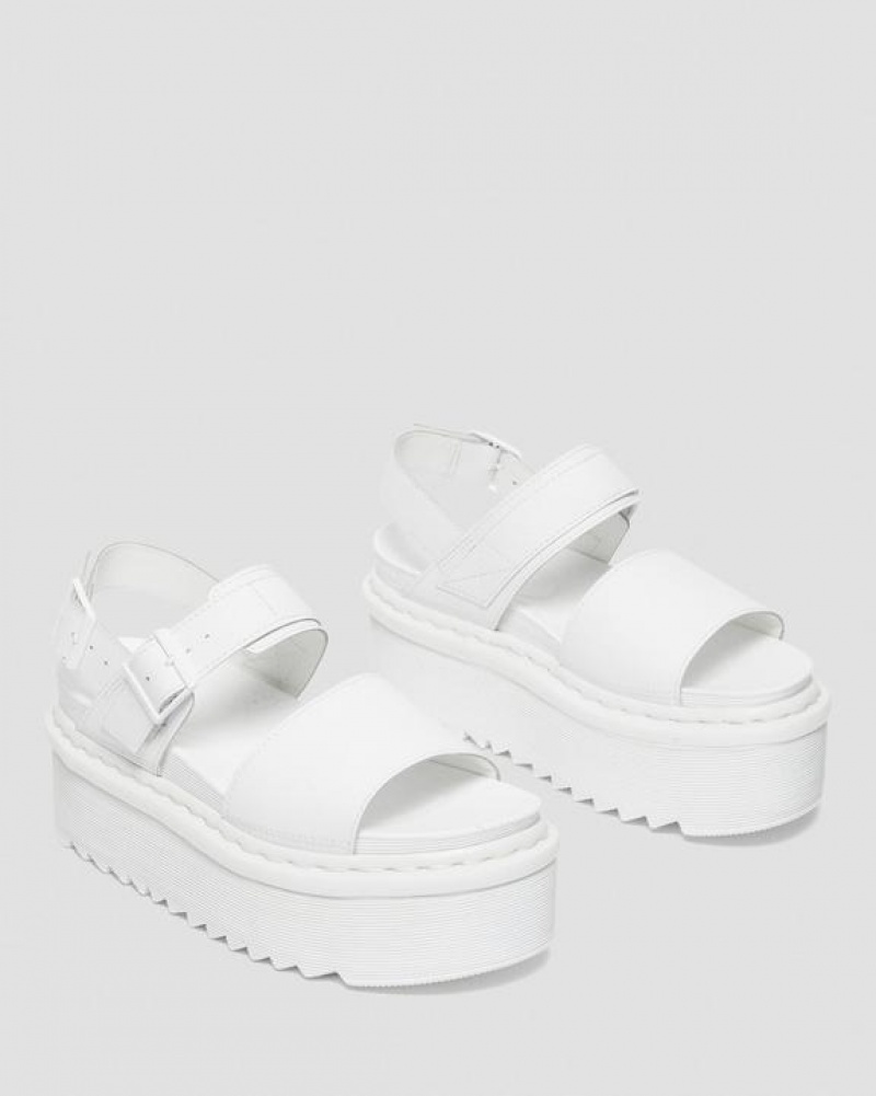 White Women's Dr Martens Voss Mono Leather Platform Strap Sandals | USA_Dr61055