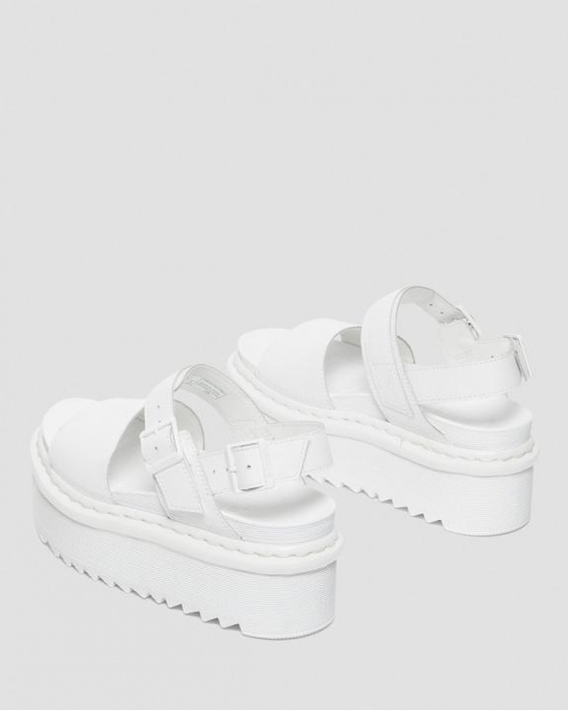 White Women's Dr Martens Voss Mono Leather Platform Strap Sandals | USA_Dr61055