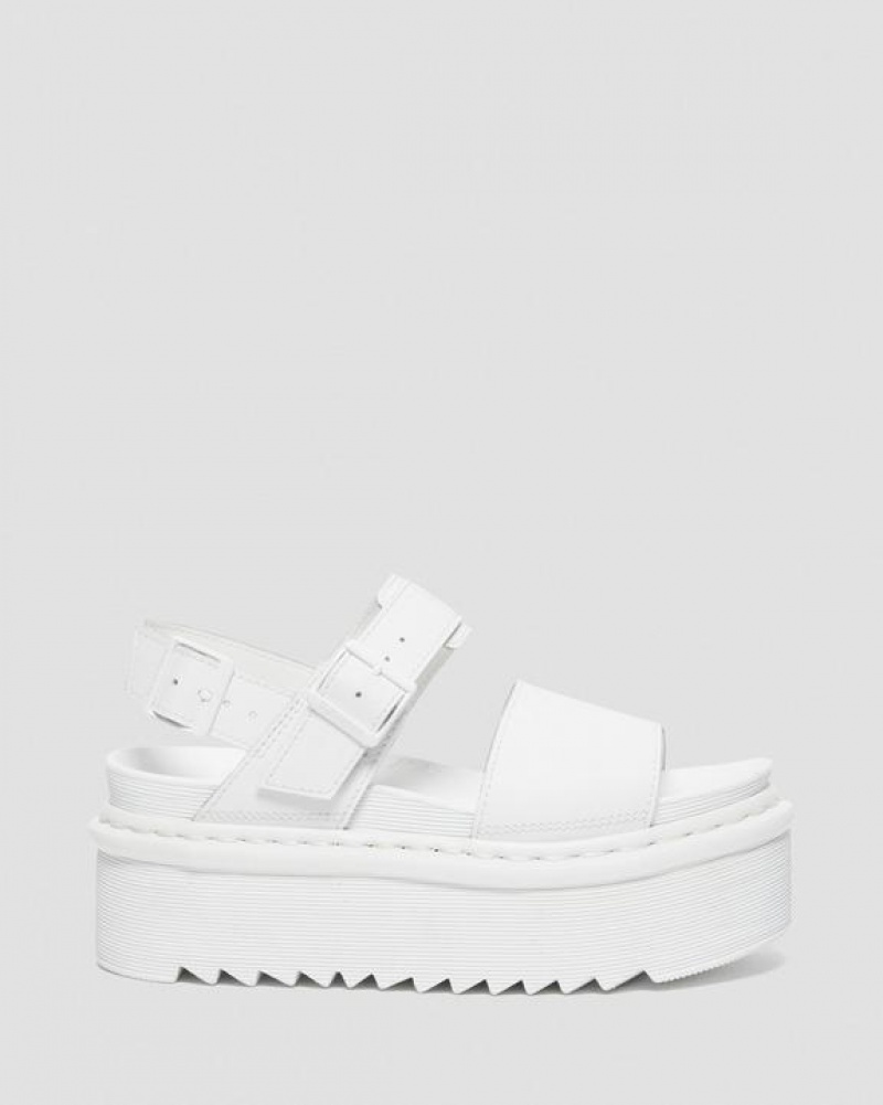 White Women's Dr Martens Voss Mono Leather Platform Strap Sandals | USA_Dr61055