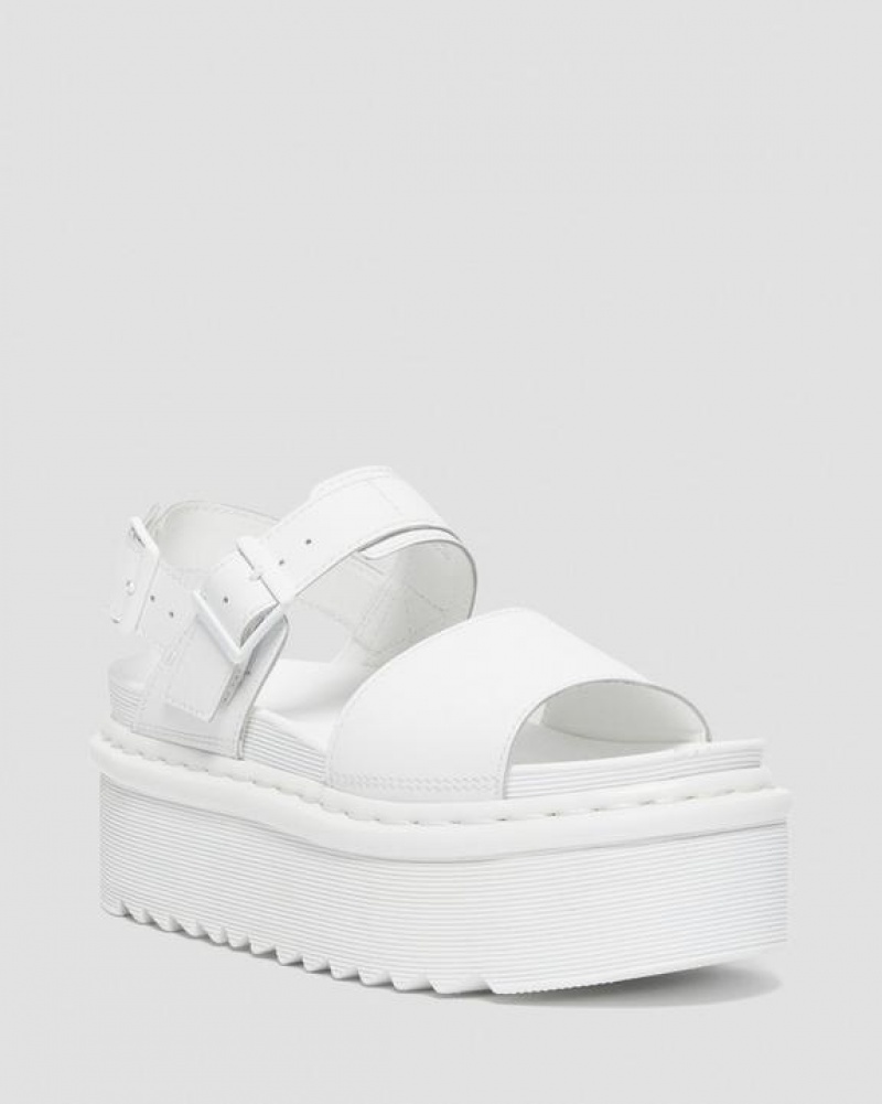 White Women\'s Dr Martens Voss Mono Leather Platform Strap Sandals | USA_Dr61055